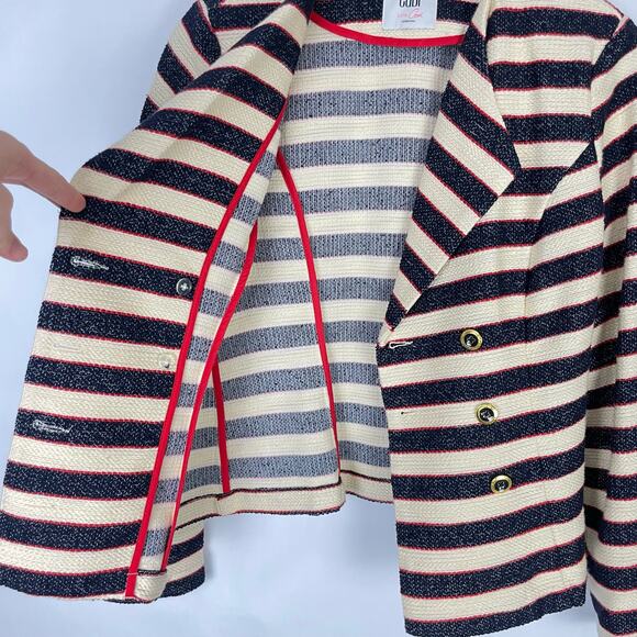 Cabi #5094 | Cruise Jacket Navy Cream Red Stripe Nautical Double Breasted Blazer - Picture 11 of 16
